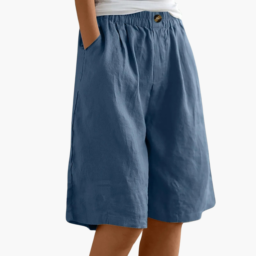 Nova | Damer Bermuda Shorts | Hør-Bomuld Sommerbukser | Let & Komfortabel | Elastisk Talje & Lommer