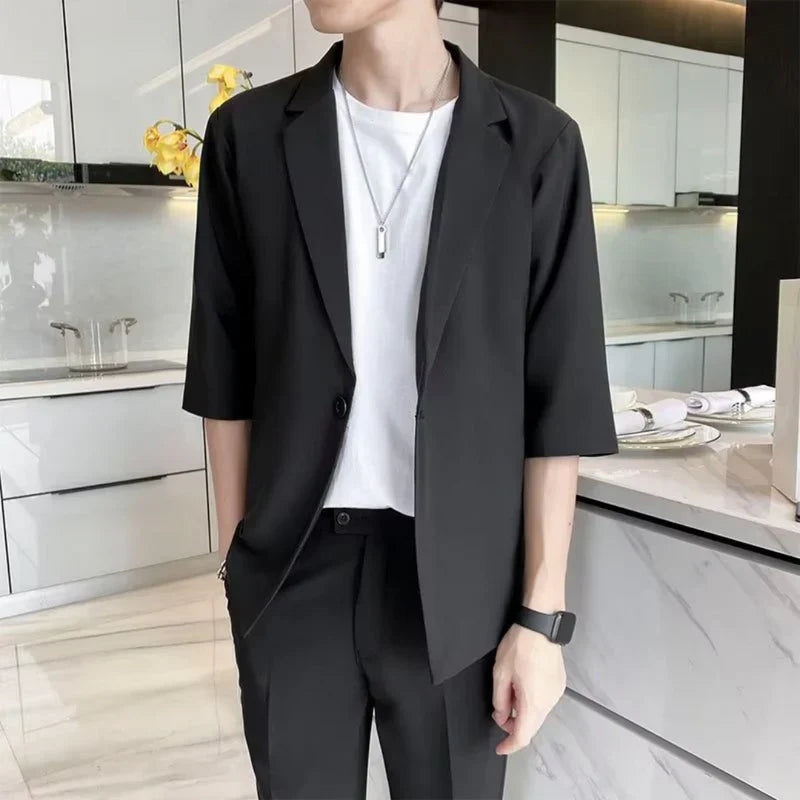 Fiorenza™ | Herre To-Delte Sommer Sæt med Blazer og Bukser | Let Smart Casual Sæt med Trekvartærmer og Elastisk Talje