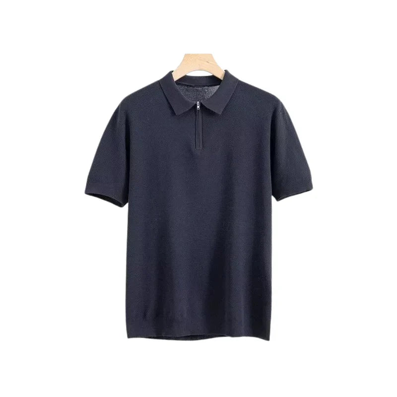 Santino™ | Finstrikket Herre Poloshirt med Halv Lynlås | Smart Casual Polo med Korte Ærmer og Moderne Polokrave