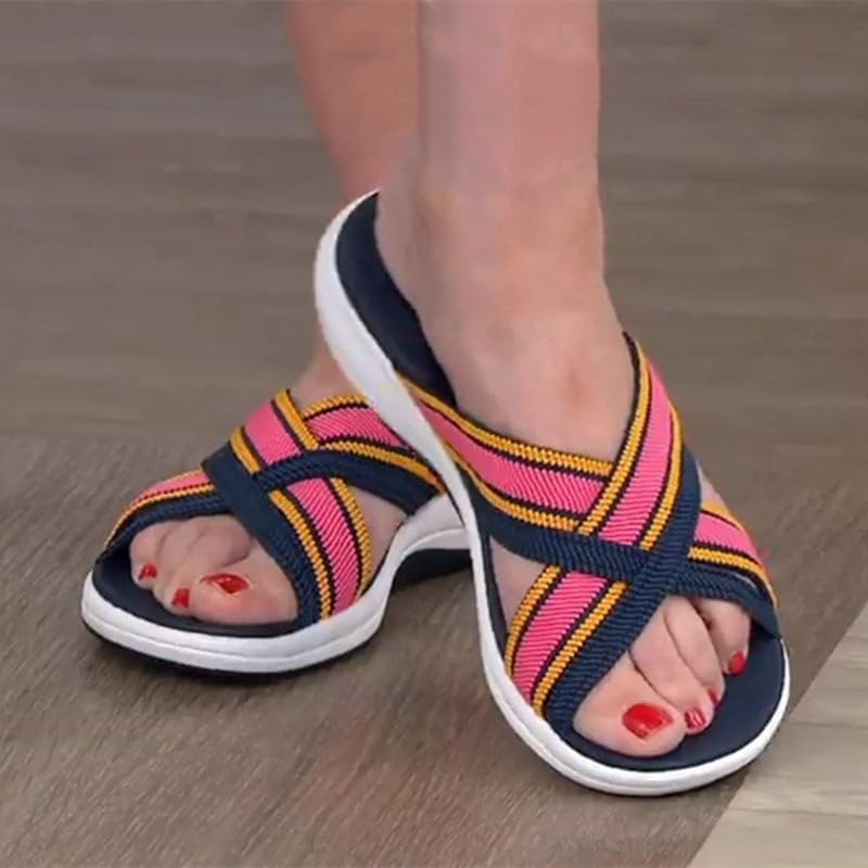 Velveta™ | Damer Komfortable Tøfler med Elastisk Krydsrem | Letvægts Slip-On Sommertøfler med Stødabsorberende Sål