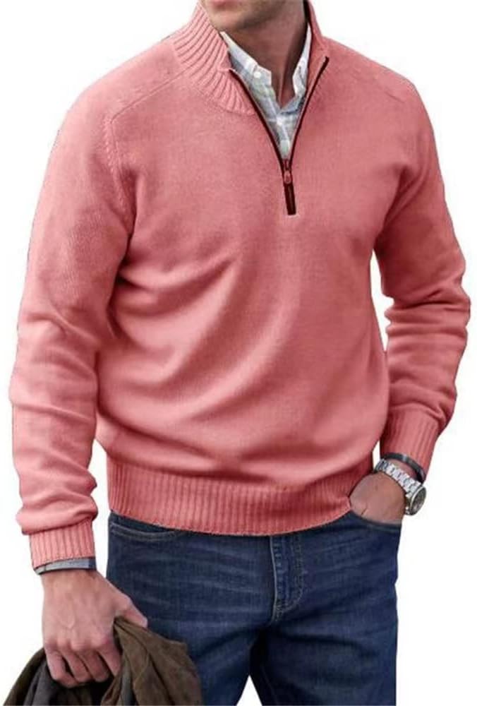 Liam™ | Herre Half-Zip Striktrøje | Finstrikket Pullover med Lynlåskrave og Ståkrave i Rib