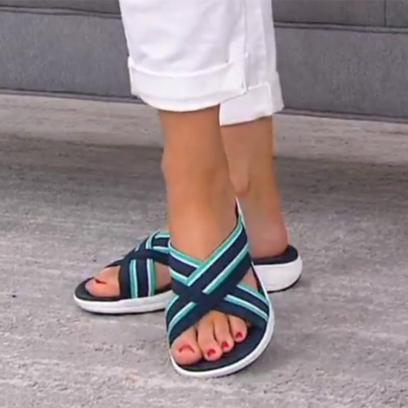 Velveta™ | Damer Komfortable Tøfler med Elastisk Krydsrem | Letvægts Slip-On Sommertøfler med Stødabsorberende Sål