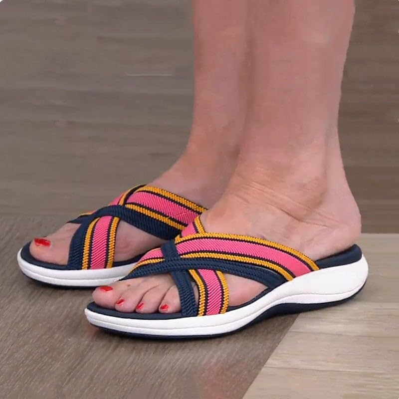 Velveta™ | Damer Komfortable Tøfler med Elastisk Krydsrem | Letvægts Slip-On Sommertøfler med Stødabsorberende Sål