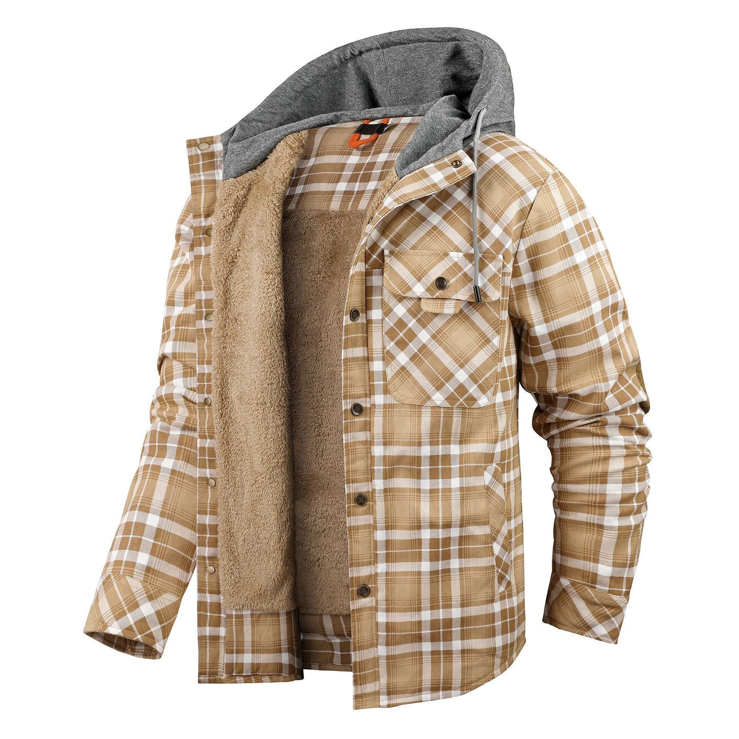 Damiaro™ | Herre Foret Flanneljakke med Hætte | Varm Teddyjakke med Rudemønster og Trykknaplukning