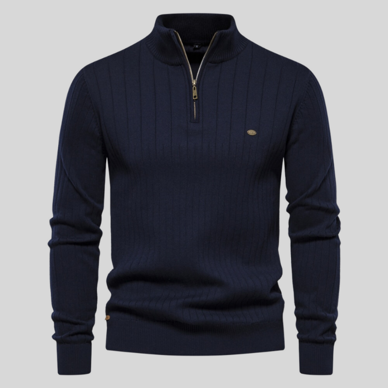 Kasper™ | Herrer Ribstrikket Half-Zip Trøje med Tidløst Design og Blød Struktur