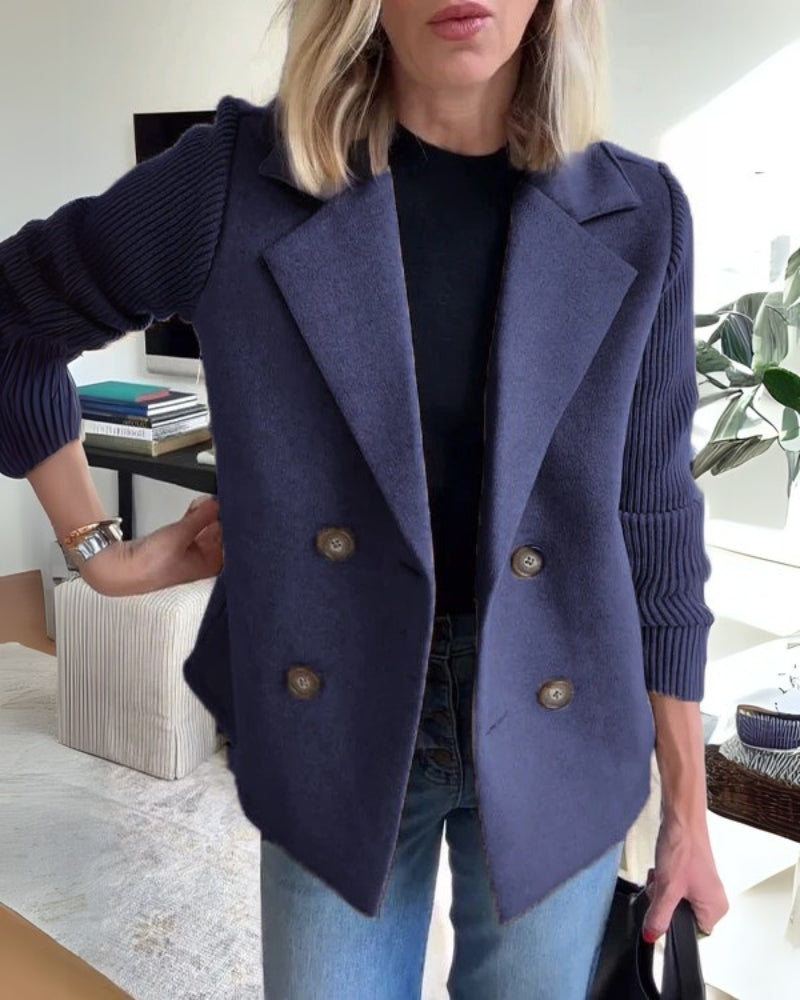 Missy™ | Damer Dobbelt Radet Uldblazerkåbe Med Strikkede Ærmer Og Reverskrave | Kort Overgangsjakke Til Efterår I Casual-Chic Stil