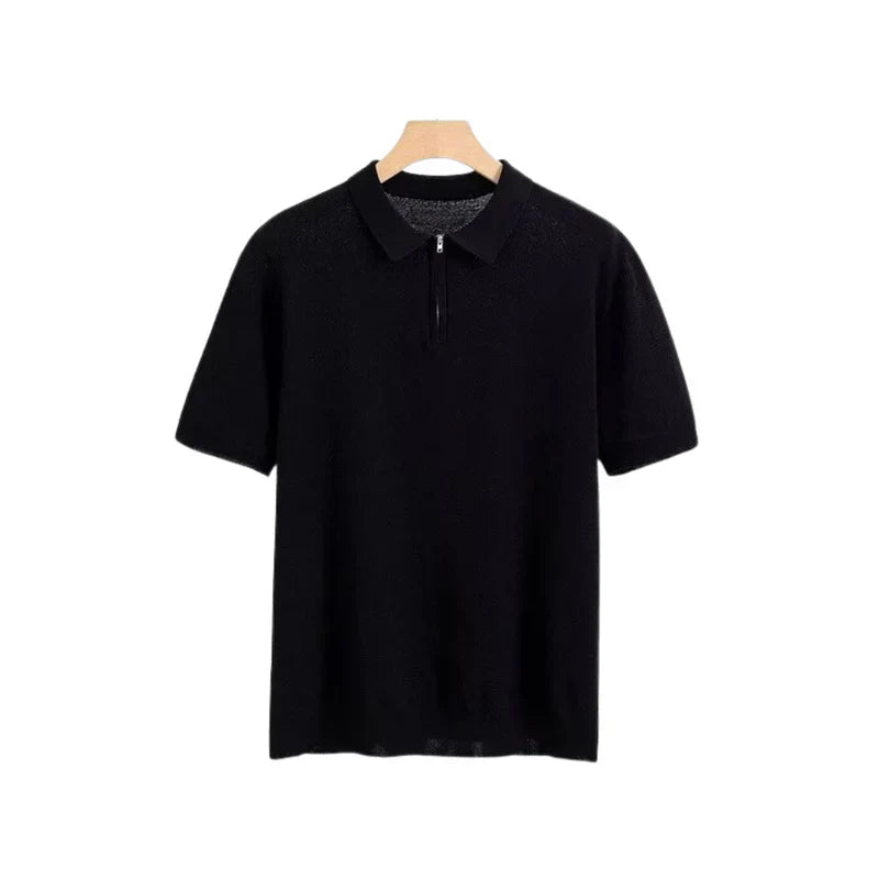 Santino™ | Finstrikket Herre Poloshirt med Halv Lynlås | Smart Casual Polo med Korte Ærmer og Moderne Polokrave
