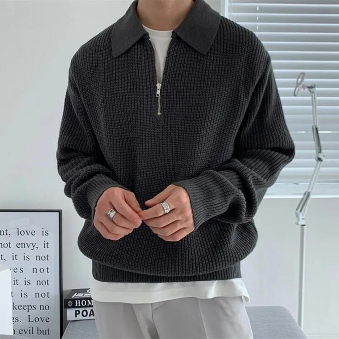 Lucas™ | Herre Striktrøje med Half-Zip | Varm Ribstruktur & Stilfuld Ståkrave