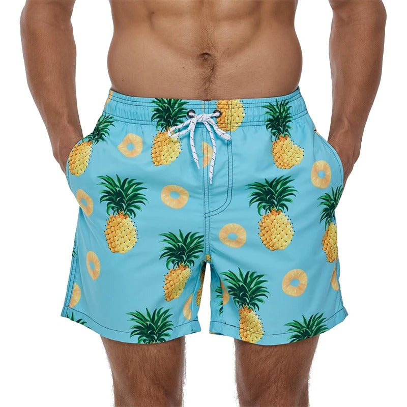 Lazaro™ | Herrer Badebukser med Tropisk Ananasprint | Hurtigttørrende Badeshorts med Snøre og Sidelommer