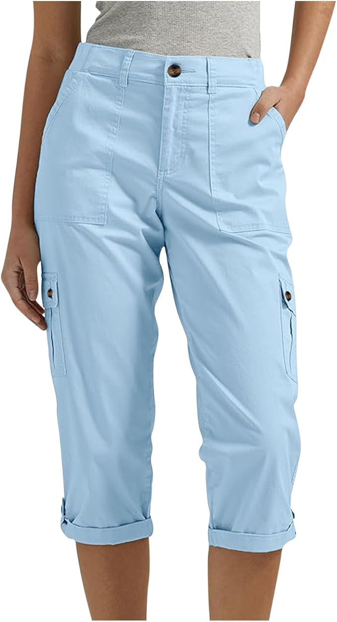 Ravina™ | Dame Capri-bukser med Lommer | Luftige 3/4 Outdoor Sommerbukser i Let Bomuldsblanding