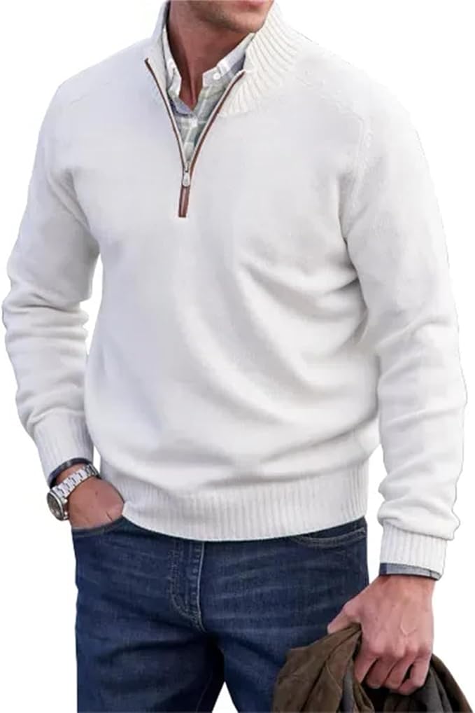 Liam™ | Herre Half-Zip Striktrøje | Finstrikket Pullover med Lynlåskrave og Ståkrave i Rib
