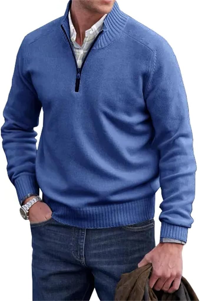 Liam™ | Herre Half-Zip Striktrøje | Finstrikket Pullover med Lynlåskrave og Ståkrave i Rib