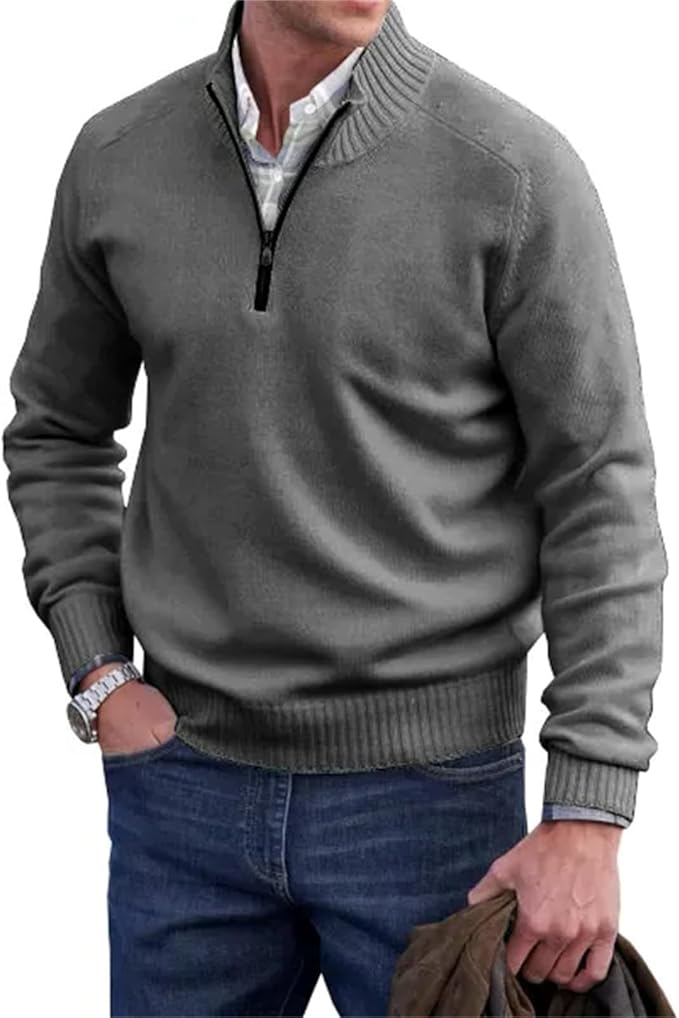 Liam™ | Herre Half-Zip Striktrøje | Finstrikket Pullover med Lynlåskrave og Ståkrave i Rib