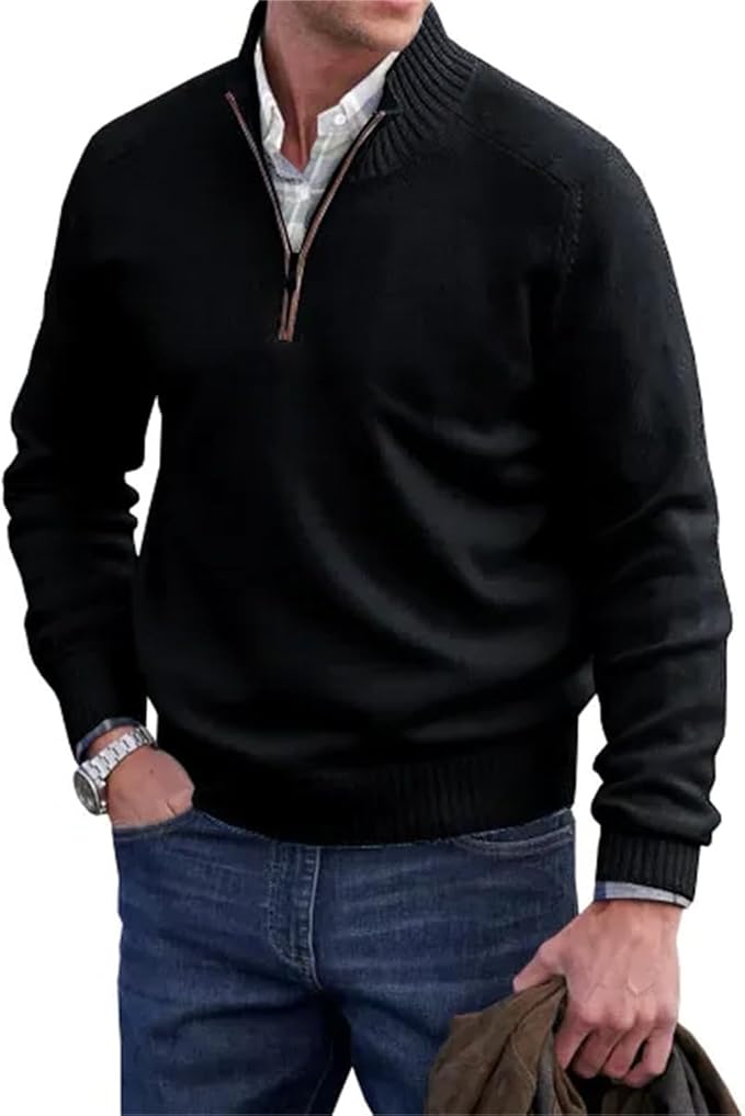 Liam™ | Herre Half-Zip Striktrøje | Finstrikket Pullover med Lynlåskrave og Ståkrave i Rib