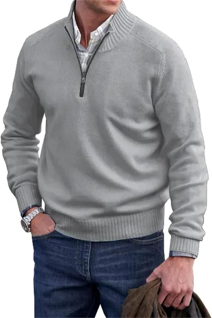 Liam™ | Herre Half-Zip Striktrøje | Finstrikket Pullover med Lynlåskrave og Ståkrave i Rib
