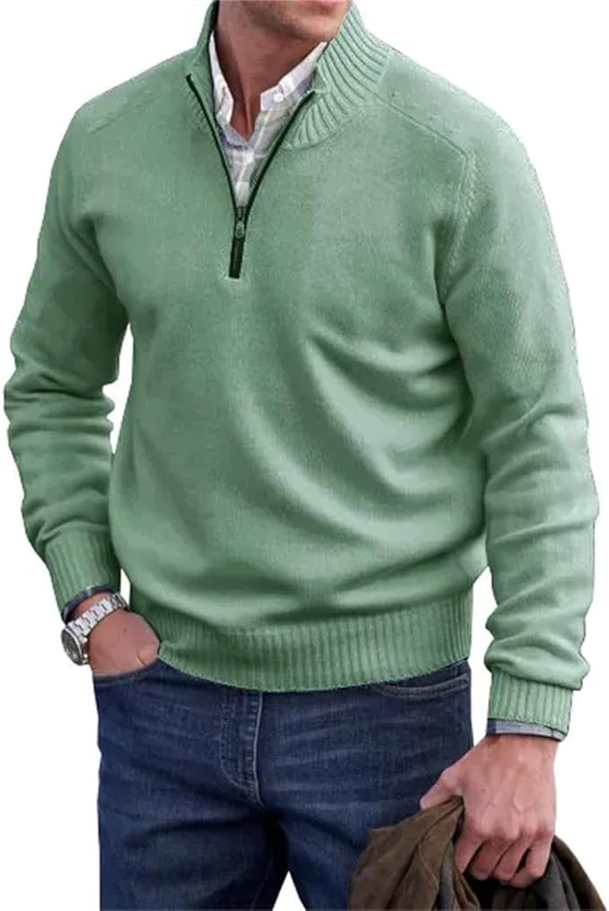 Liam™ | Herre Half-Zip Striktrøje | Finstrikket Pullover med Lynlåskrave og Ståkrave i Rib