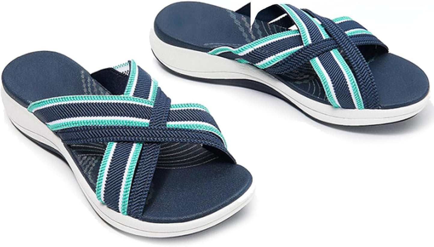 Velveta™ | Damer Komfortable Tøfler med Elastisk Krydsrem | Letvægts Slip-On Sommertøfler med Stødabsorberende Sål