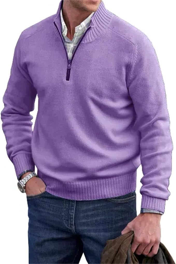 Liam™ | Herre Half-Zip Striktrøje | Finstrikket Pullover med Lynlåskrave og Ståkrave i Rib