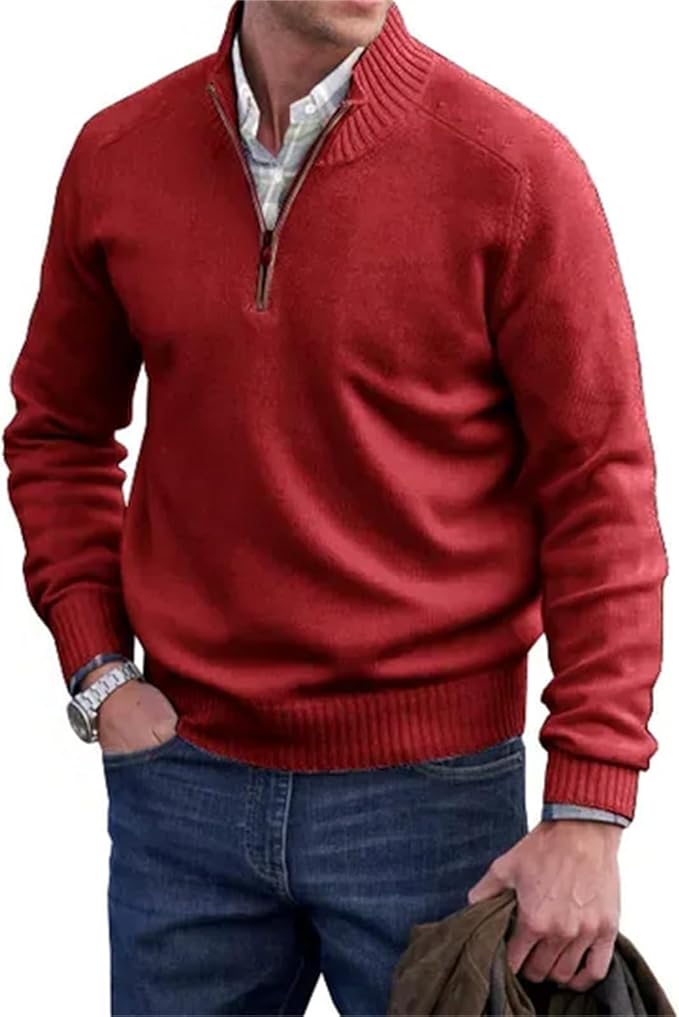 Liam™ | Herre Half-Zip Striktrøje | Finstrikket Pullover med Lynlåskrave og Ståkrave i Rib