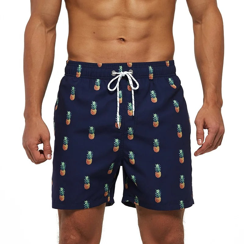 Lazaro™ | Herrer Badebukser med Tropisk Ananasprint | Hurtigttørrende Badeshorts med Snøre og Sidelommer