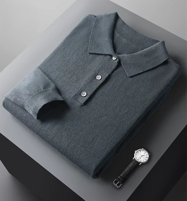 Lucas™ | Heren Gebreide Polo met Lange Mouwen | Luxe Fijngebreide Smart Casual Knitwear