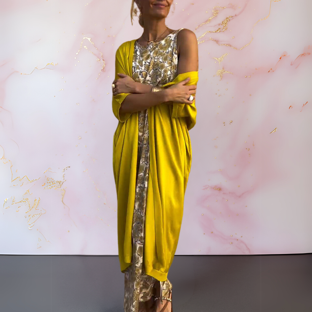 Amara | Kaftan Sæt med Paillet Jumpsuit Dame | Luksuriøs Gala Outfit | Festlig & Elegant | Flatterende til Bryllup & Event