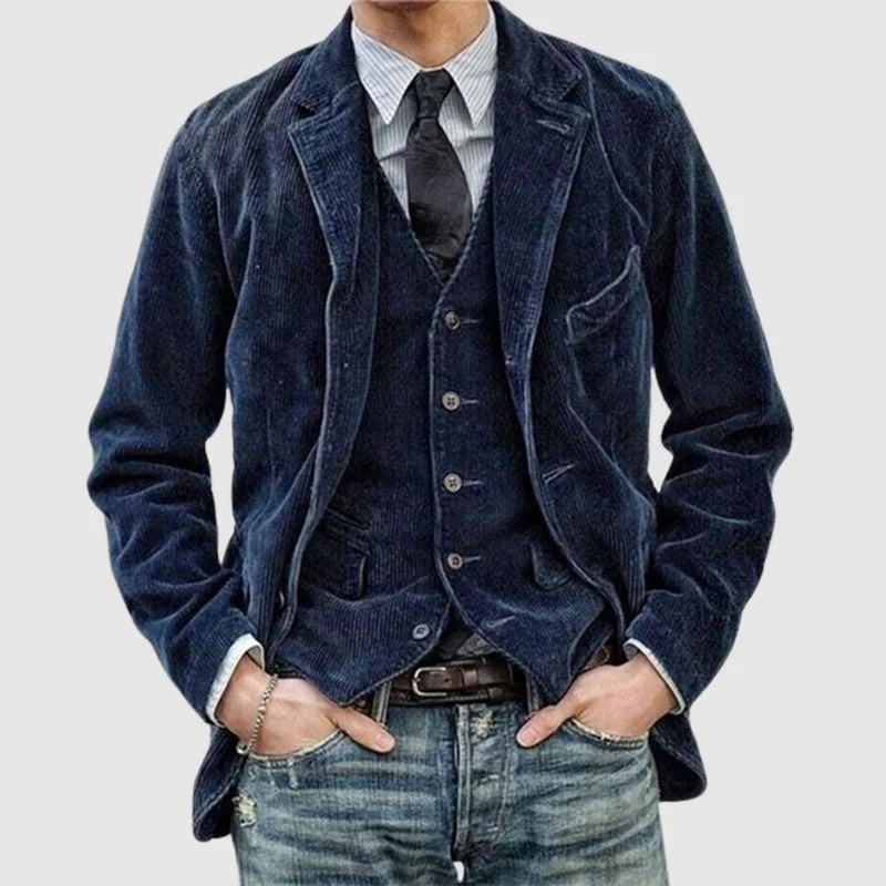 Victor™ | Herrer Vintage Fløjlsblazer med Vest | Klassisk