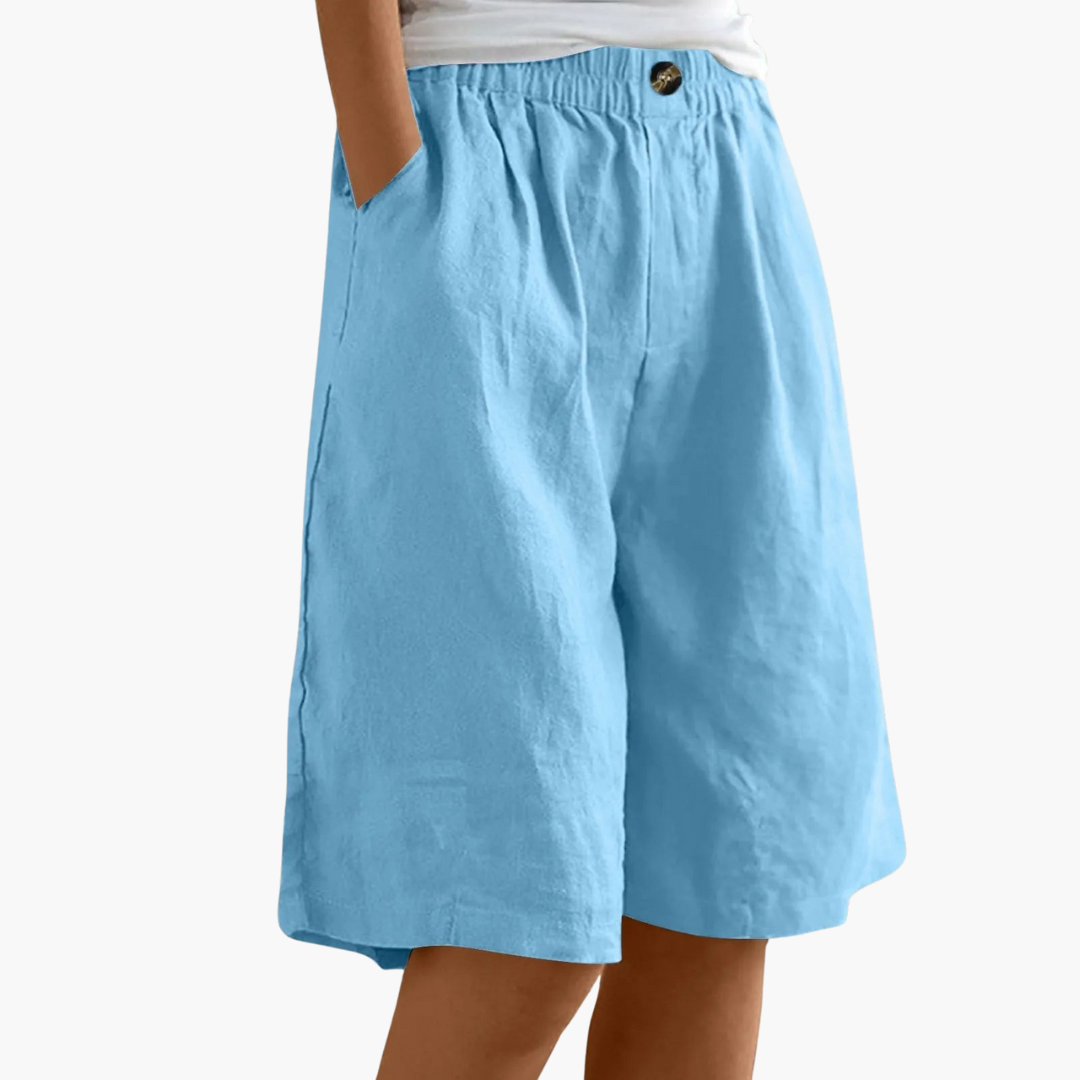 Nova | Damer Bermuda Shorts | Hør-Bomuld Sommerbukser | Let & Komfortabel | Elastisk Talje & Lommer