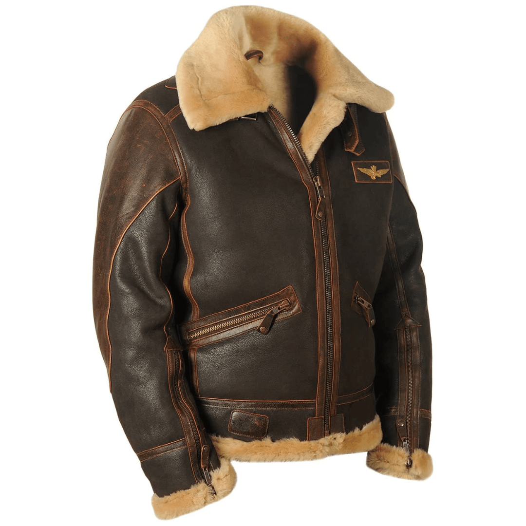 Rheon | Læder Pilotjakke Med Shearling