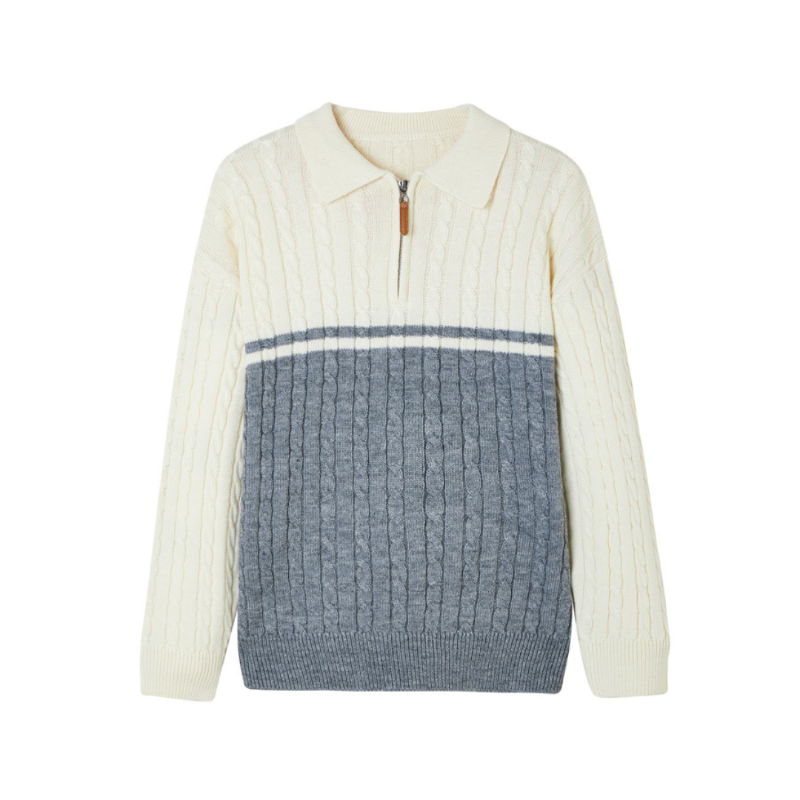 Milo™ | Herre Kabelstrikket Half-Zip Trøje | Varm Polokrave Pullover med Farveblok Design og Lynlås
