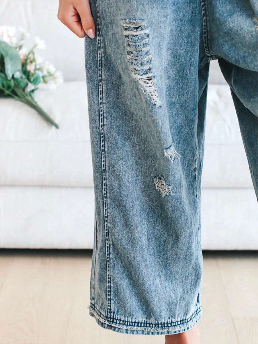 Sandra™ | Damer Denim Overalls i Trendy Vask Med Justerbare Seler | Denim Selebukser Med Brede Ben