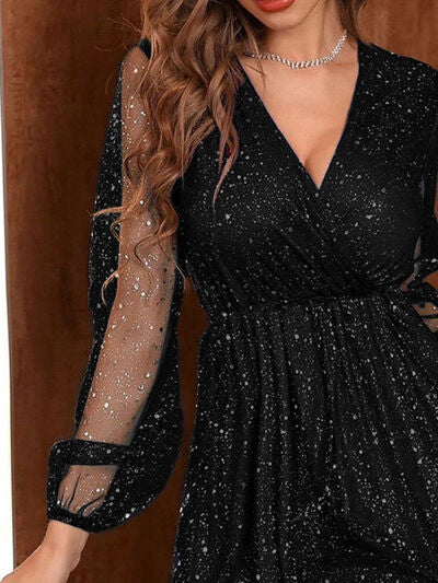 Rozanna™ | Damer Fløjls Cocktailkjole | Glamourøs Glitter Festkjole med Gennemsigtige Ærmer