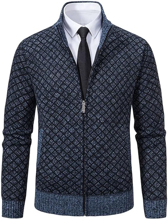 Magnus™ | Herre Business Strikket Cardigan med Lynlås | Stilfuld Jacquard Cardigan med Ståkrave og Luksuriøs Finish