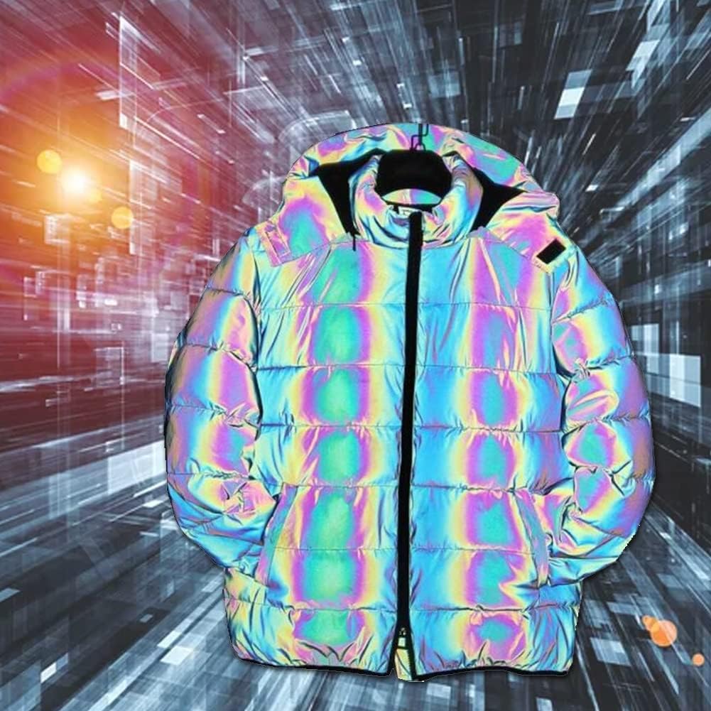 Lunaro™ | Reflekterende Regnbue Vinterjakke Herrer | Holografisk Pufferjakke med Lysende Effekter og Hætte