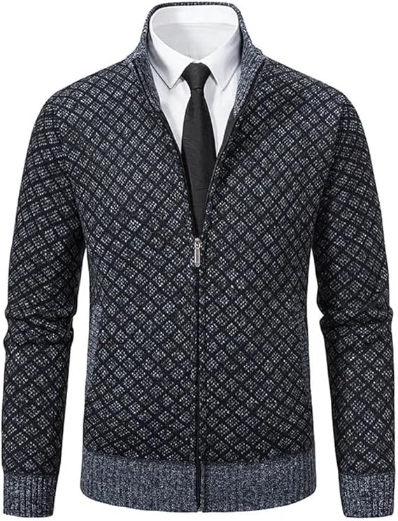Magnus™ | Herre Business Strikket Cardigan med Lynlås | Stilfuld Jacquard Cardigan med Ståkrave og Luksuriøs Finish
