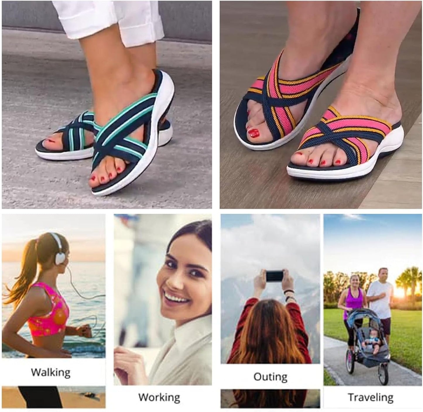 Velveta™ | Damer Komfortable Tøfler med Elastisk Krydsrem | Letvægts Slip-On Sommertøfler med Stødabsorberende Sål