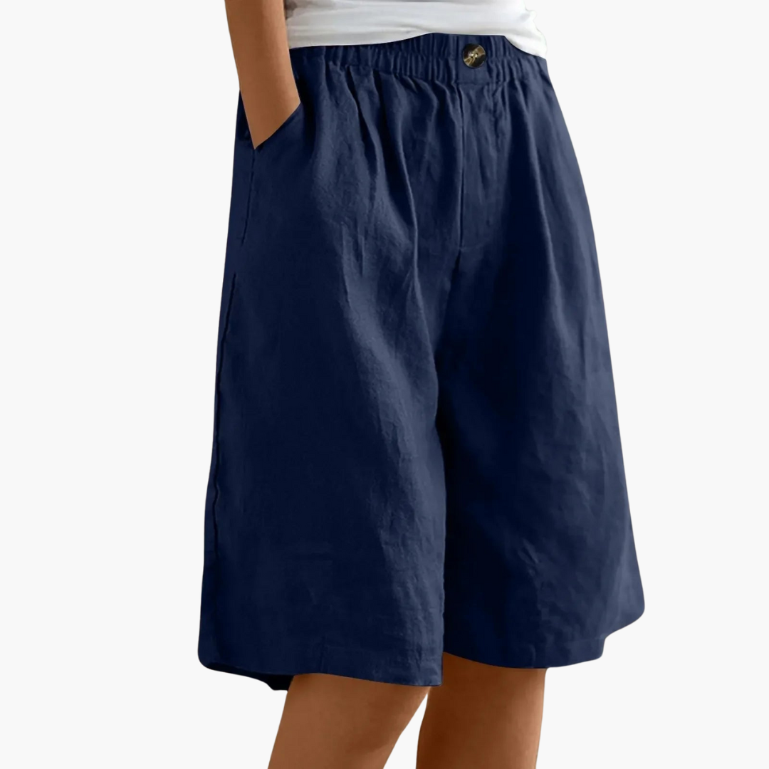 Nova | Damer Bermuda Shorts | Hør-Bomuld Sommerbukser | Let & Komfortabel | Elastisk Talje & Lommer