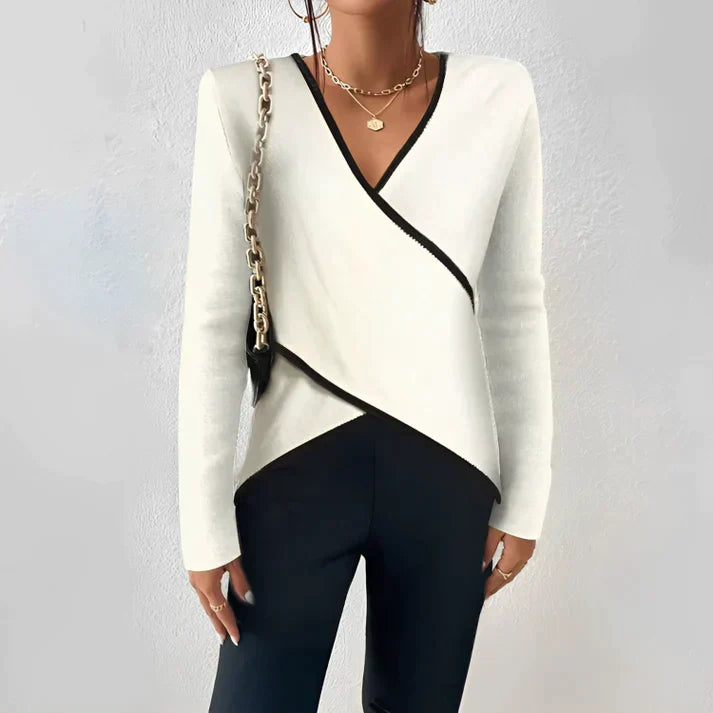 Colette™ | Elegant Damer V-Hals Top med Lange Ærmer og Unikt Design