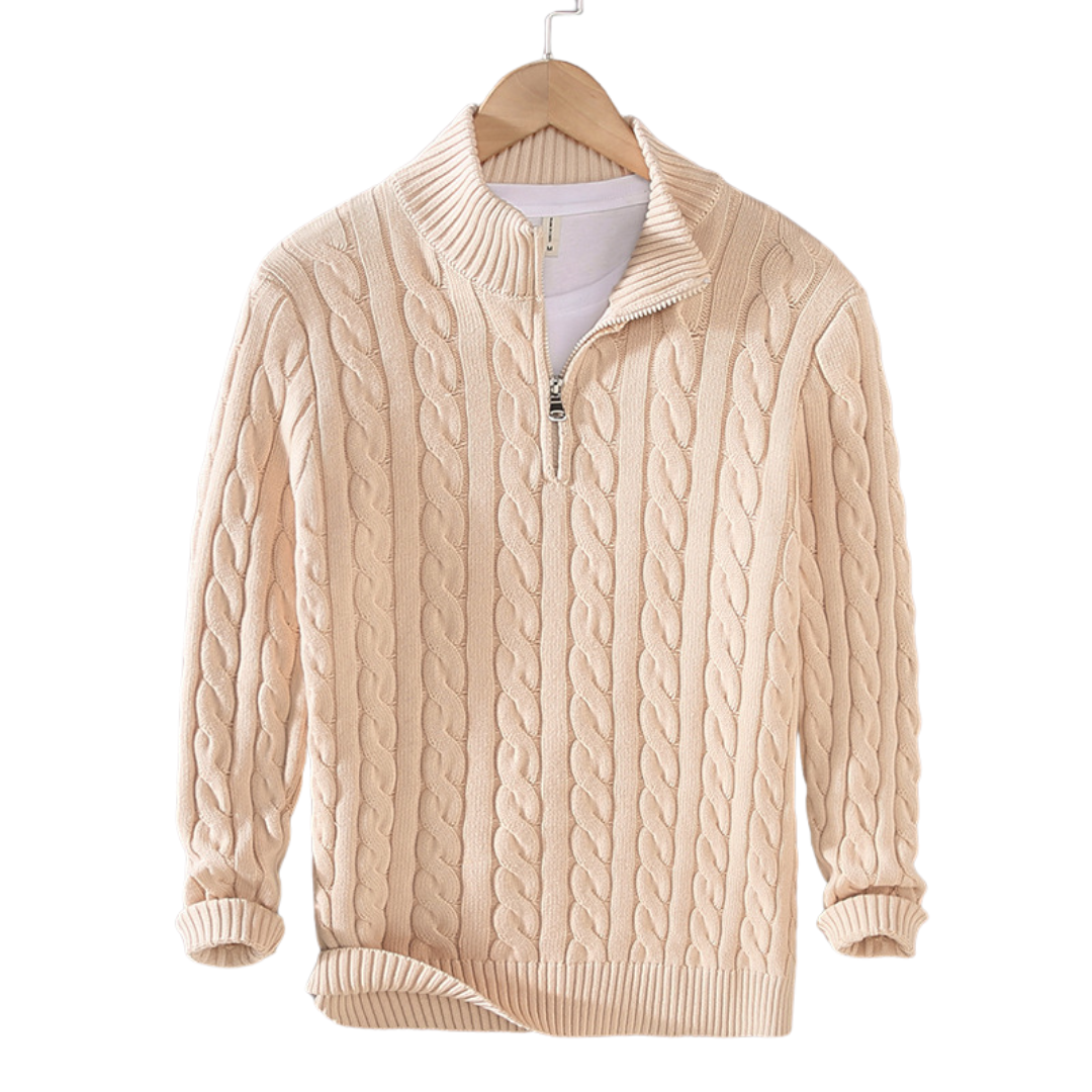 Leander™ | Herrer Luksuriøs Cardigan med Lynlås og Høj Krave i Bomuld