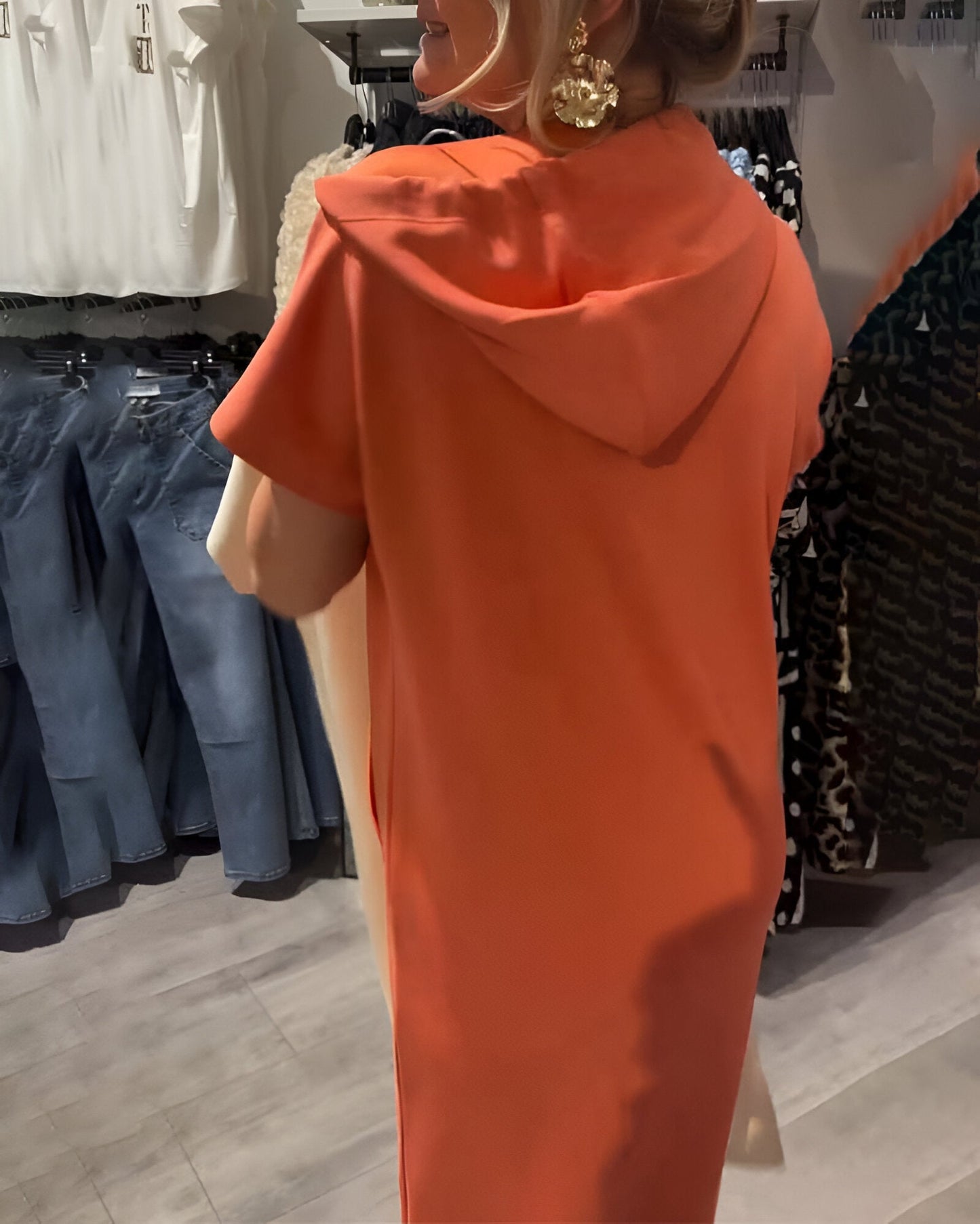 Novaera™ | Damer Hoodie Kjole Midi | Sporty Loungekjole med Hætte og Korte Ærmer