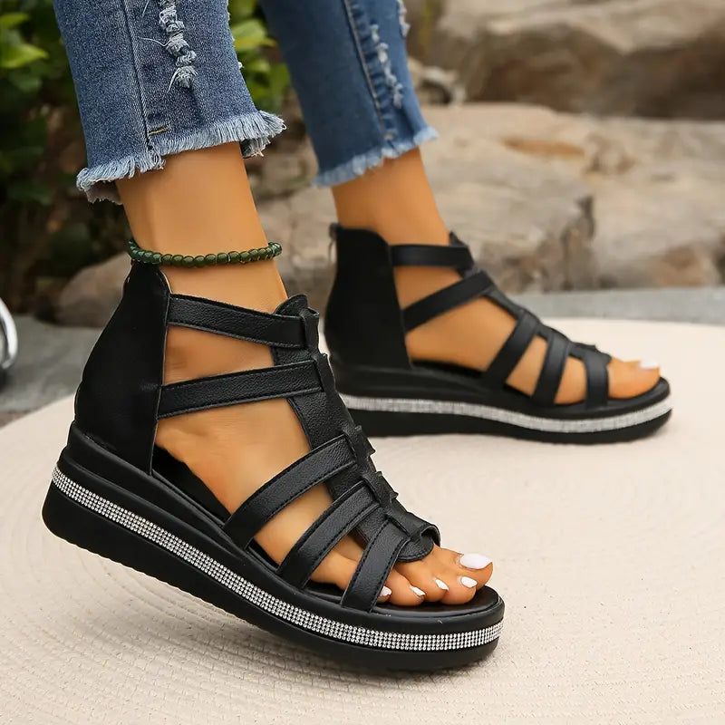 Zanaria™ | Damer Gladiator Sandaler med Plateau | Rå Sommertøfler med Lukket Hæl og Lynlås Bagpå