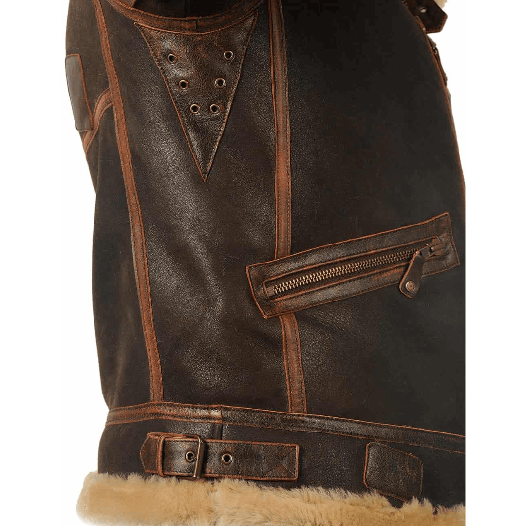 Rheon | Læder Pilotjakke Med Shearling