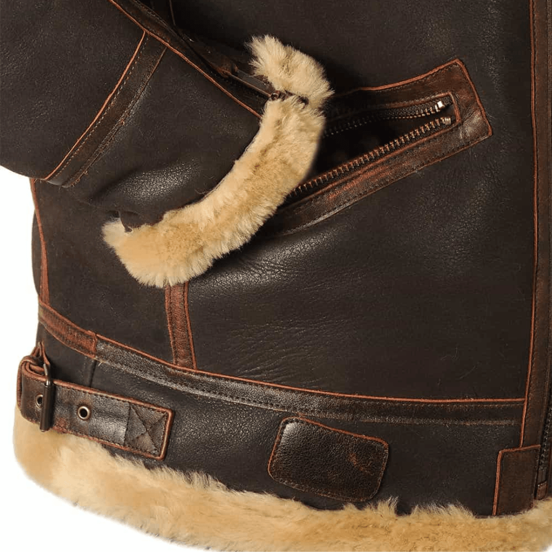 Rheon | Læder Pilotjakke Med Shearling