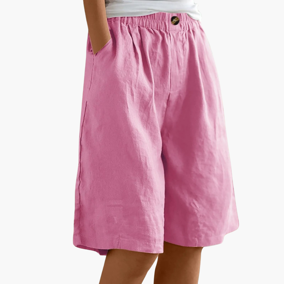 Nova | Damer Bermuda Shorts | Hør-Bomuld Sommerbukser | Let & Komfortabel | Elastisk Talje & Lommer