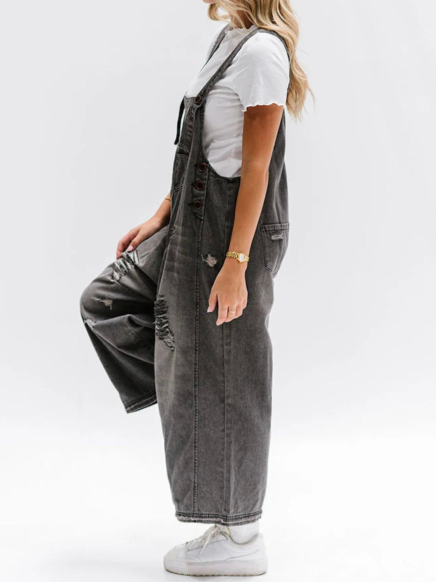 Sandra™ | Damer Denim Overalls i Trendy Vask Med Justerbare Seler | Denim Selebukser Med Brede Ben