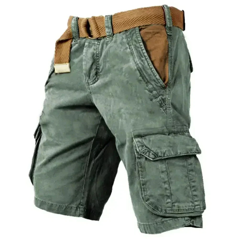Lucenzo™ | Herrer Cargoshorts med Bælte og Lommer | Slidstærke Bomuldsshorts til Outdoor & Sommer