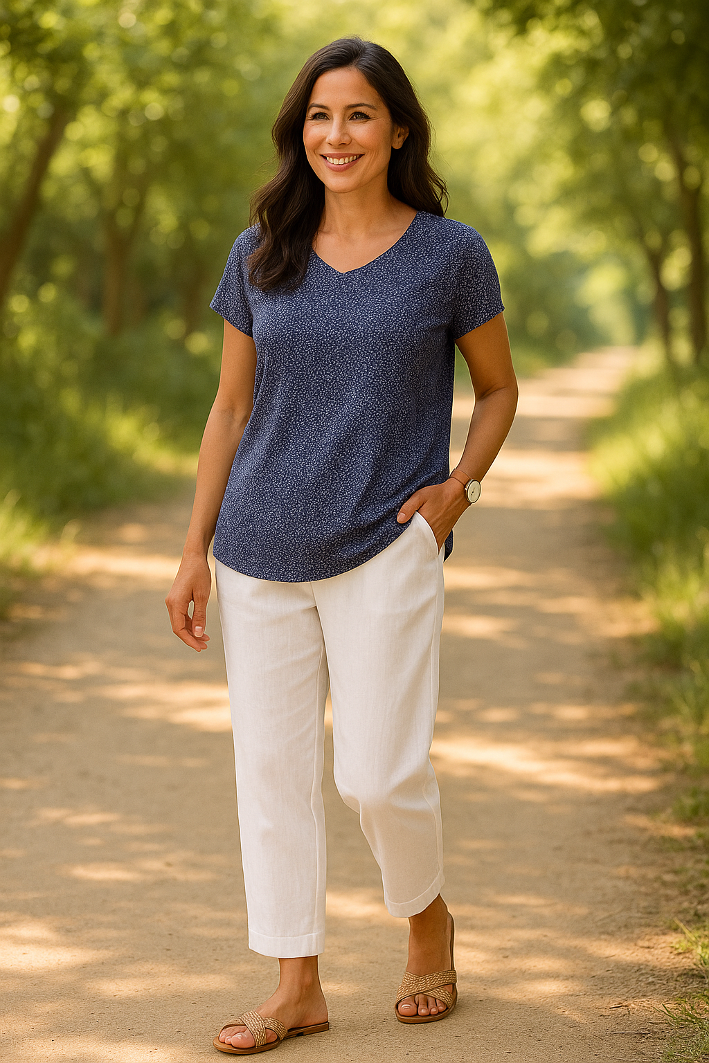 Aria | Damer Cropped Sommerbukser | Let Hørlook | Elastisk Talje & Skrålommer | Løs Pasform & Komfortabel