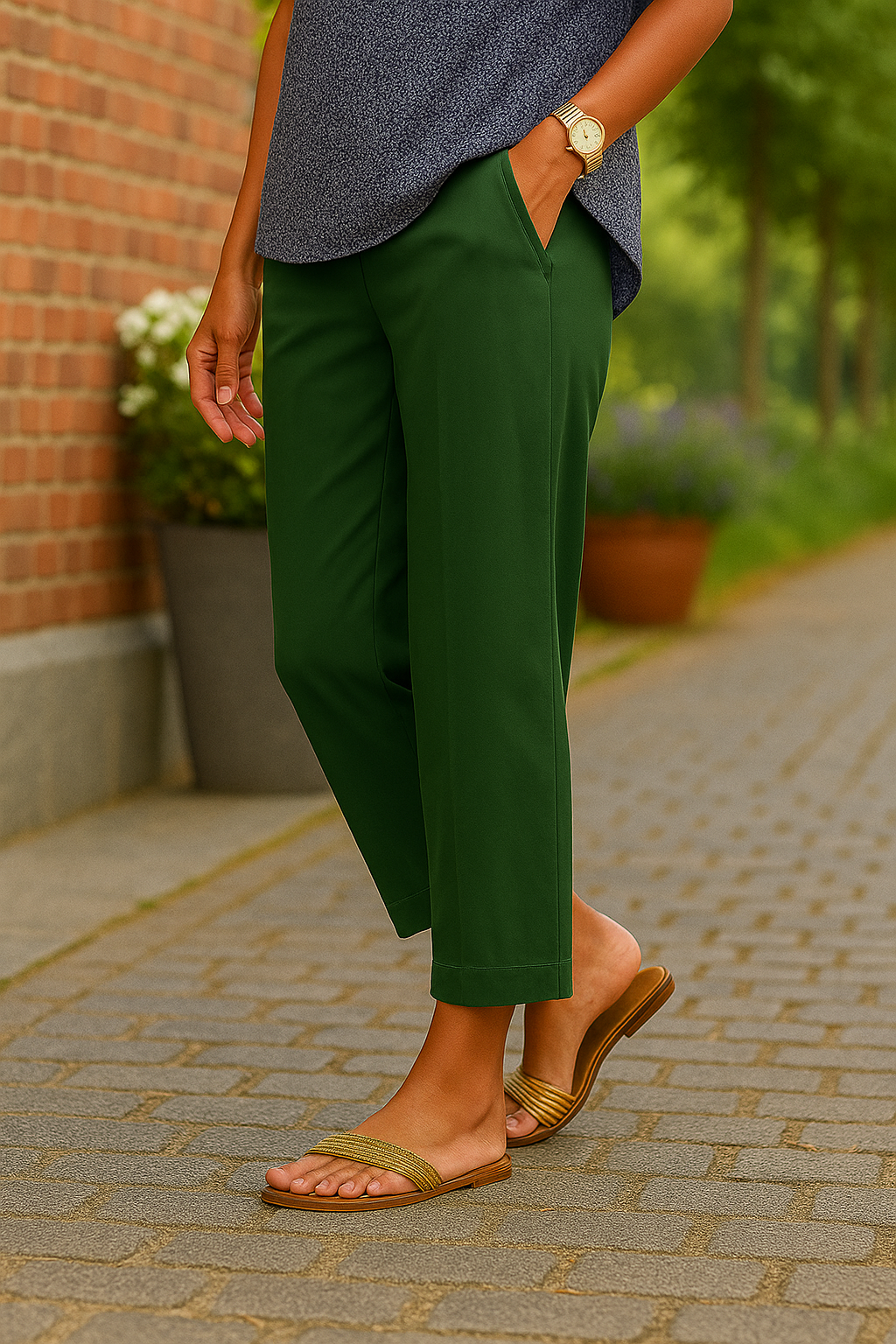 Aria | Damer Cropped Sommerbukser | Let Hørlook | Elastisk Talje & Skrålommer | Løs Pasform & Komfortabel