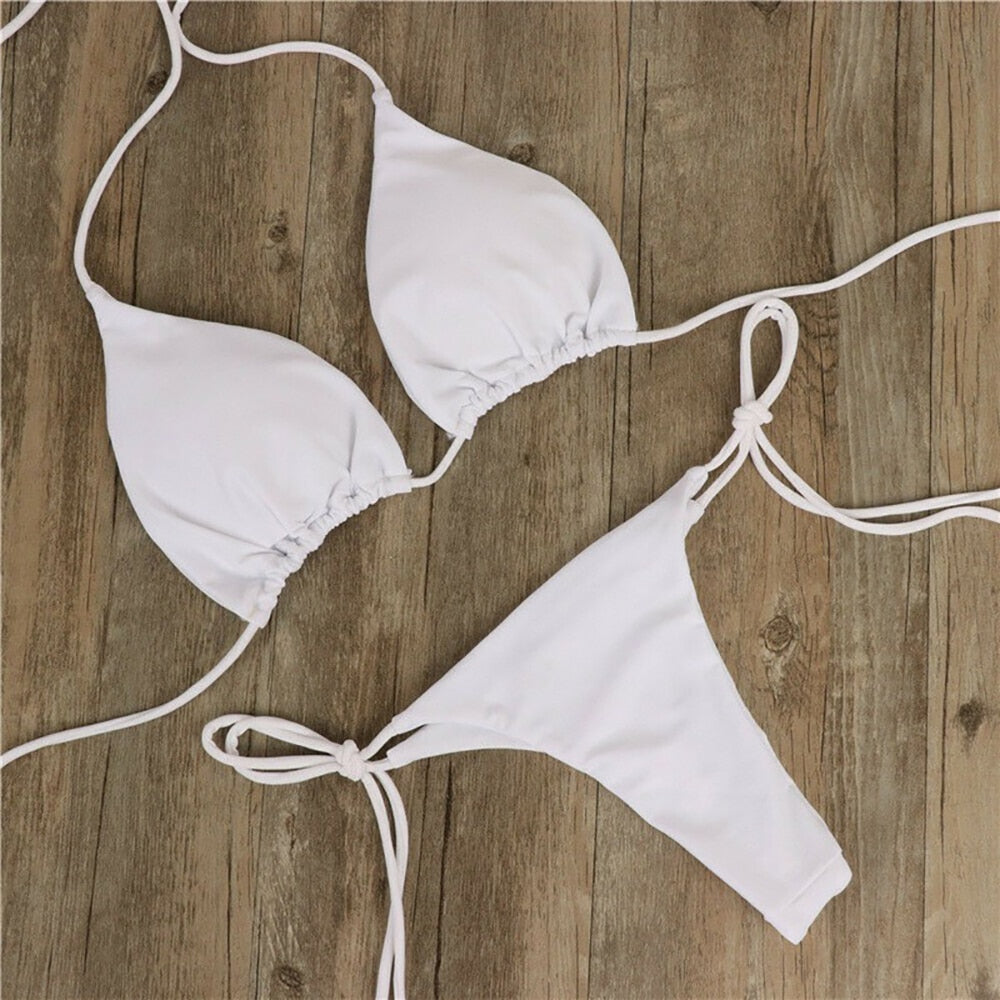 Lyssa | Mikro Trekant Bikini til Damer med Bindebånd i Sort eller Hvid
