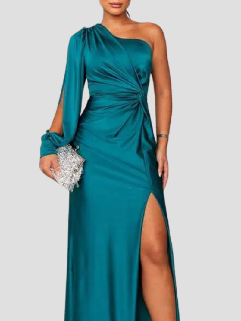 Celestine™ | Damer Satin Aftenkjole med Én Skulder | Elegant Asymmetrisk Gallakjole med Slids
